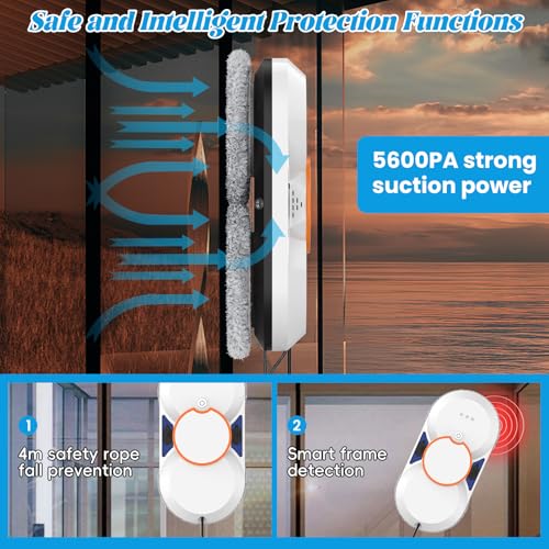 Robot Nettoyeur de Vitre WIWOLER 5600pa, Double Jet d'Eau et Détection de Bord Intelligente pour Fenêtres, Modes de Nett