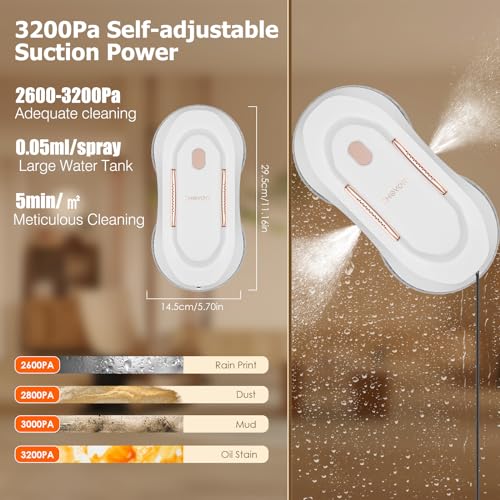 CHOVERY CL-3 Robot Nettoyeur Vitres 3800 Pa Double Pulvérisation Robot Nettoyeur Automatique pour Maison et Bureau avec 