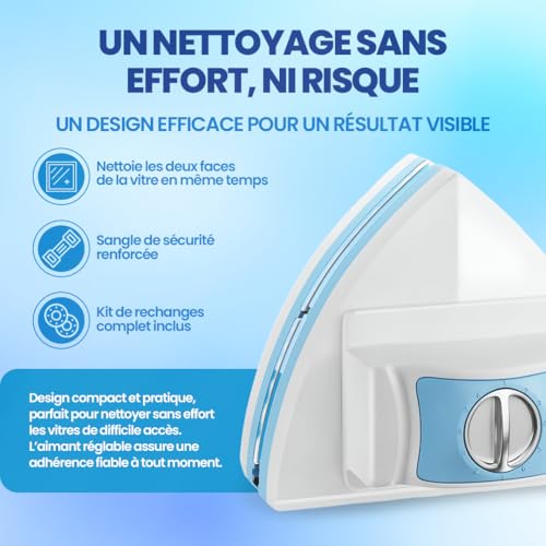 Nettoyeur de vitres magnétique ARTEKKA, Lave-vitre double vitrage 3-30 mm, Appareil pour vitres extérieures accessibles