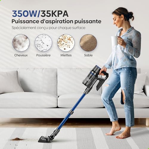 Aspirateur sans Fil Puissant 35 000 Pa – 2-en-1 avec Fonction Lavage & Filtre HEPA – Aspirateur Léger pour Ménage Quotid