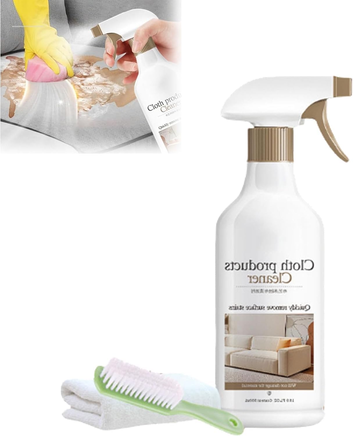 Nettoyant sans rinçage pour canapé avec brosse, kit de nettoyage tissu d'ameublement pour usage domestique, élimine tach