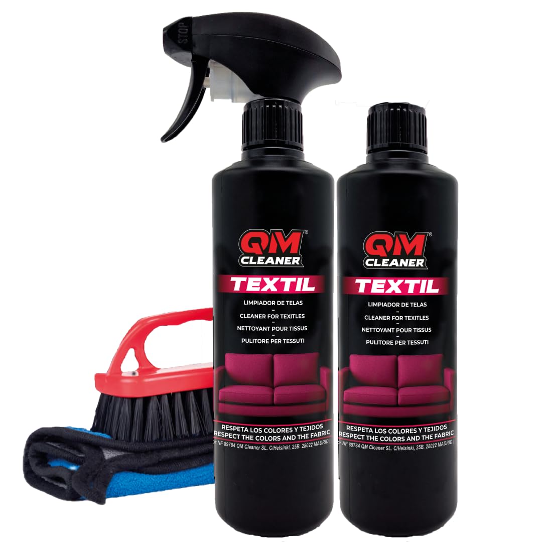 QM Nettoyant de Tissus pour Chaises, Fauteuils et Tapis - Kit avec Microfibre Premium et Brosse Extra-Étendue