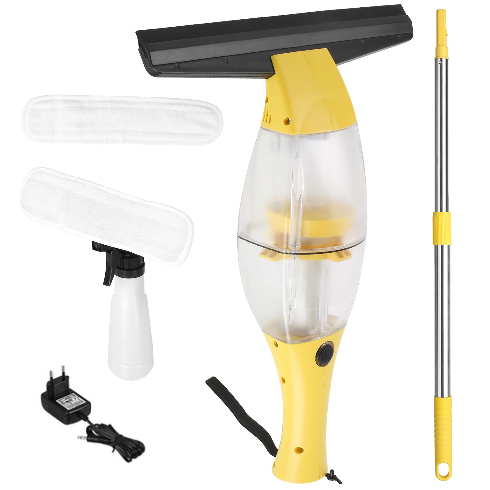 Nettoyeur de vitres électrique sans fil Jaune avec manche télescopique et autonomie batterie 40 min