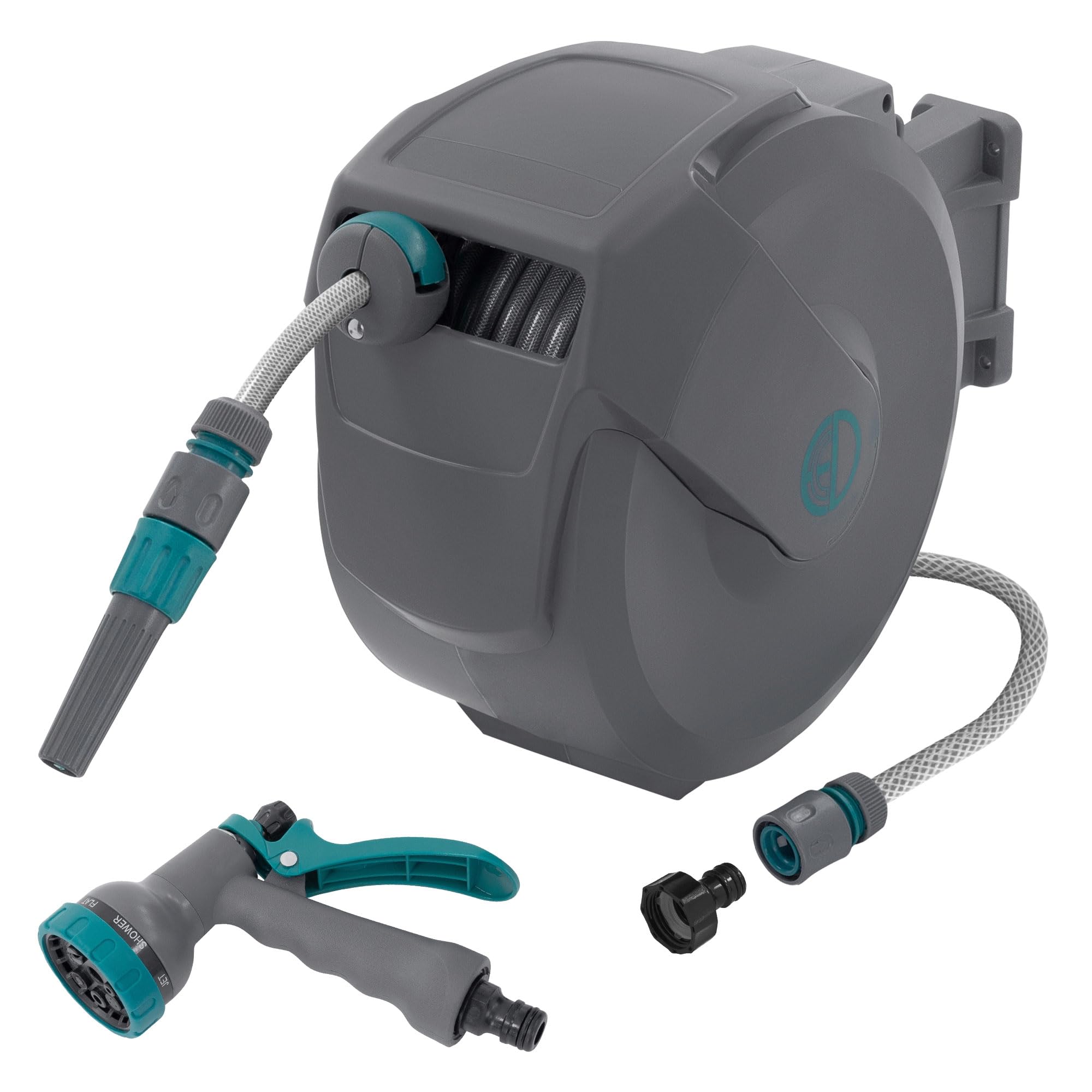 ECD Germany Enrouleur de Tuyau d'Eau Mural, 15m+1,5m avec 9 Fonctions de Pulvérisation, Arrêt de Blocage et Rétraction A